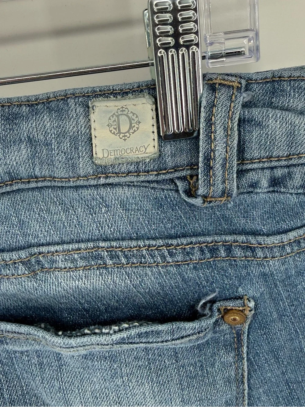 Democracy Light Blue Distressed Jeans with Floral Embroidery